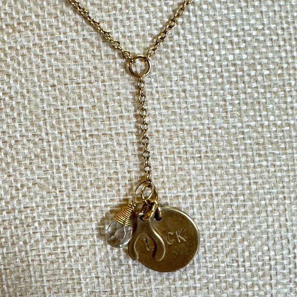 Nashelle Gold Filled Luck Necklace Wish Bone Gem Pendant Chain 24" Dainty EUC - Picture 2 of 8